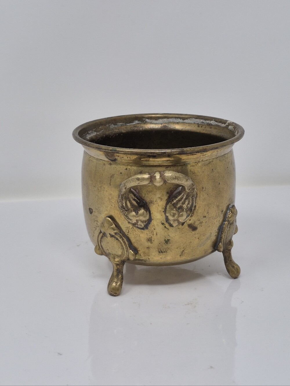 Brass Small Three Footed Cauldron Style Pot With Handles